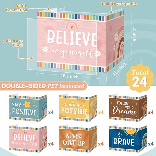Affrolling 24 Pcs Inspirational Privacy Folders Bulk for Students Cardboard Privacy Boards Desk Divider Panel Waterproof Testing Divider for Classroom Teacher Back to School Study Supplies (Boho)