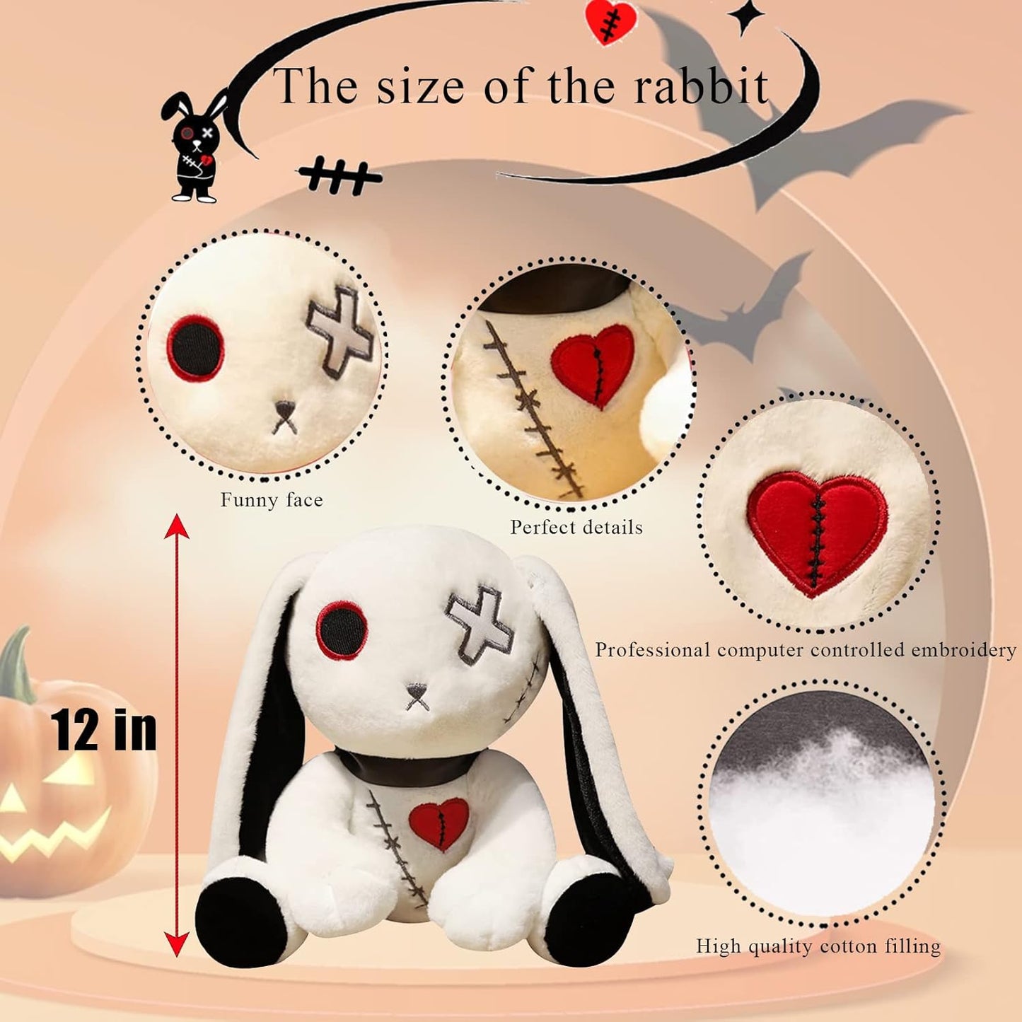 Skiennix Rabbit Plush Doll - Scary Standing Stuffed Animal for Halloween, Easter & Birthdays | White