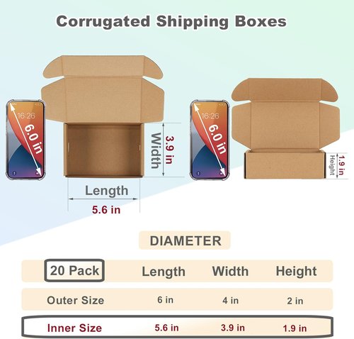 MEBRUDY Shipping Boxes - Small Corrugated Cardboard Mailers | Pack of 20 | 6x4x2 Inches