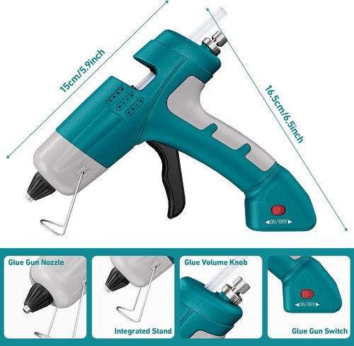 Skiennix 20W Cordless Hot Glue Gun - Fast Heating Mini Kit with 30 Glue Sticks & 2600 mAh Battery | Blue