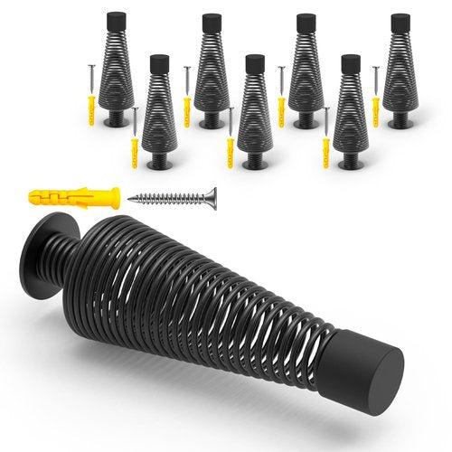 Mousike Silent Industrial Strong Springy Door stoppers for Wall,Large Shock Absorbant Springs Wall Stop,for Heavier Solid core Doors,Garage Warehouse Office Commercial Doors,4.5”Black (8 Pack)