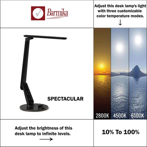BARMIKA Bright Office Desk Lamp, Dimmable LED Task Light with USB Charging Port, Desktop Phone Holder, Adjustable Desk Light for Dorm, College, Classroom, Office, Black