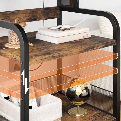 Amyove Printer Stand with Charging Station, Large Printer Table with Adjustable Storage Shelf, 3 Tier Office Rolling Printer Stand with Wheels for Home Office, Fax Machines, Scanners, Rustic Brown