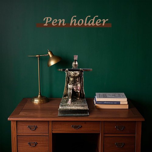 MDJWIANJ Medieval Knight Statue Desk Single Pen Holder, Funny Unique Novelty Cool Desktop Accessories Gothic Figure Pencil Stand, Copper