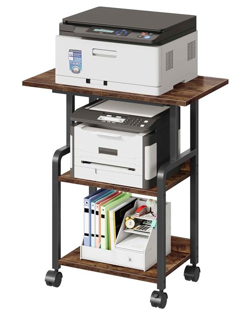 CHOEZON 23.6-in Printer Stand with Storage, 3-Tier Printer Table for Home Office, Printer Cart Under Desk Storage, Suitable for Study, Kitchen, Living Room, Rustic Brown and Black TPS02BF