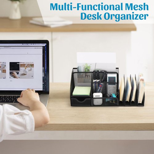 SANWICH Mesh Desk Organizer Set Office Accessories Desk Organization with multiple Compartments For Desktop Organizer,Mesh Pen Holder and Organizer (Black)