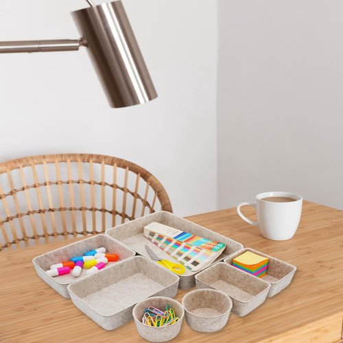 Welaxy Drawer organizers Felt storage bins office Desk Draw dividers wabi-sabi Nordic Natural Scandinavian-chic style beige hygge design catchall tray 7-Piece (Oatmeal)
