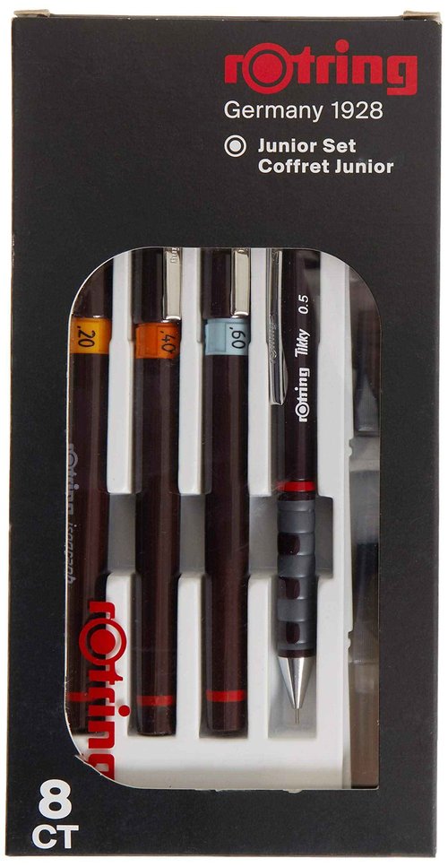 Rotring Isograph Junior Set 3X Technical Pens (0.20mm, 0.40mm, 0.60mm) + Accessories