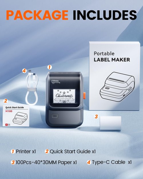 Ponek Label Maker Machine with Tape, M100 Bluetooth Label Printer, Versatile App with 2000 Icons and 300 Templates, Address Label Maker for Small Business, Office, Home, Kids School Items, Black