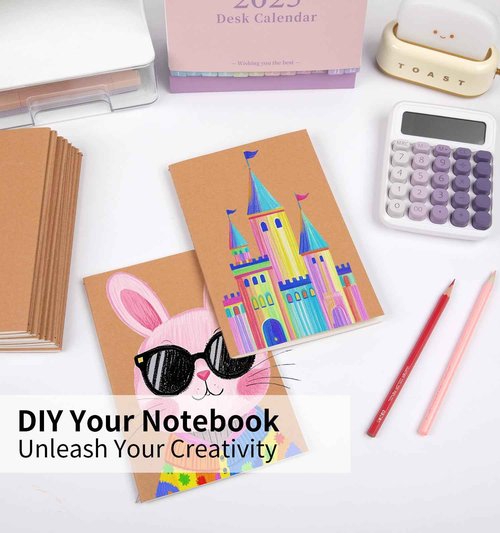 ALKALO 100 Pack A5 Blank Kraft Notebooks Bulk, Journaling Notebooks, Soft Cover Composition Notebook, 8.3x5.5 Inches 60 Pages Travel Journal Notebooks Set for Work, School, Student, Kids, Writing