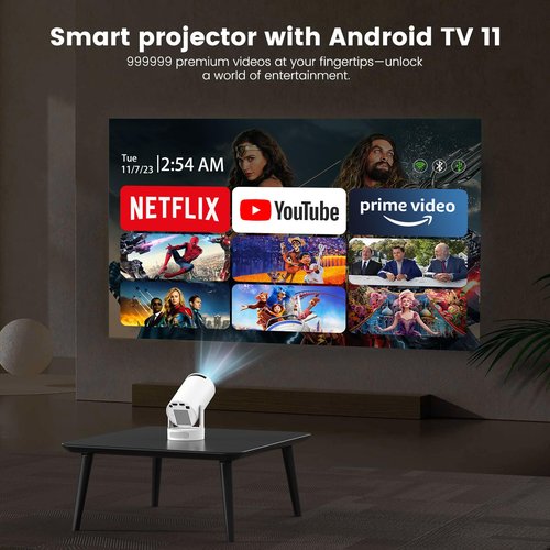 ENUOSUMA Projector 4K Support, HY300 Ultra Mini Projector with Wifi6 and Bluetooth, 5w Soundbase Speaker, Auto Vertical Keystone 210°Rotatable Portable Proyector for Home Bedroom Outdoor