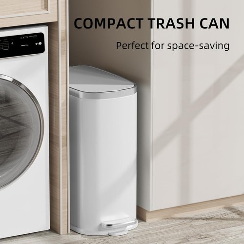 KUK Slim Bathroom Trash Can with Lid Soft Close, Step Pedal, 2.6 Gal/ 10L Stainless Steel Garbage Can with Removable Inner Bucket, Anti-Fingerprint Wastebasket for Office, Bedroom, Toilet (White)