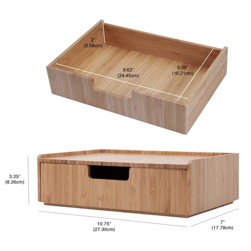 Desktop Paper Tray File Folder Holder 5-Slot, & Bamboo Drawer Set; Storage for Office Supplies & Stationary items, pens, pencils, scissors, notepads, business cards and more
