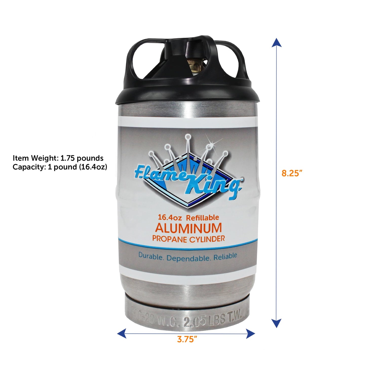 Flame King 1LB Empty Aluminum Propane Cylinder Tank - Corrosion-Resistant and Rust-Free, Great for Camping and Small Appliances