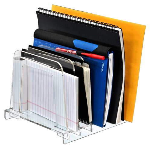 Azar Displays 300358 Clear Acrylic File Sorting Desk Organizer with Five Section Dividers