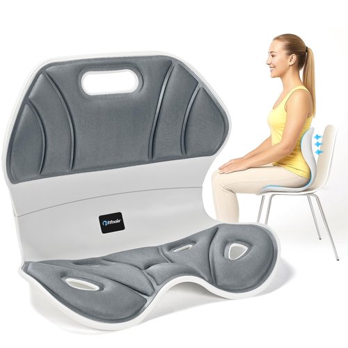 Hlthair Ergonomic Back Support for Office Chair - Lumbar Support Posture Corrector for Women, Chair Back Support for Floor Seat, Perfect for Home, Work, Car, Lower Back Pain Relief Gray