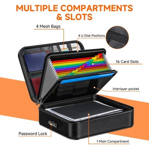 Fireproof Document File Organizer Bag, 5200°F Portable File Organizer with Lock, 16 Layer File Box Waterproof and Heat Insulated Safe Storage for Important Documents, Laptop, and Files and More