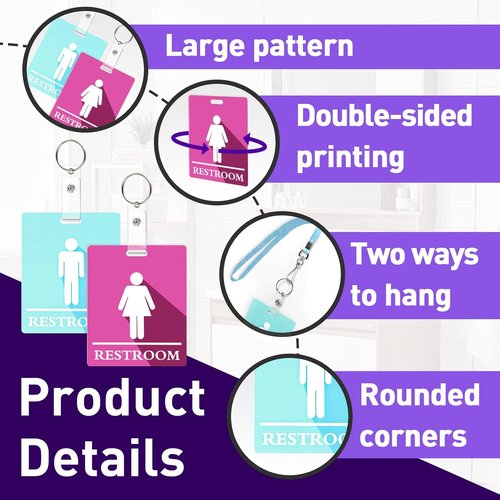 Skiennix 24 PCS Bathroom Passes - Colorful Key Holders with Lanyards for Schools & Businesses | Pink & Blue