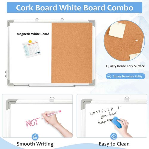 AMUSIGHT 36" x 24" White Board & Cork Board Combo for Wall, Magnetic Double-Sided Dry Erase Board Cork Board Combination Hanging Whiteboard for Planning, Memo, School, Home, Office