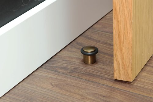 Pack of 2 EVI Door Stoppers | Leather Brass Floor Door Stop - Screw Fastening - Protector Rubber - 0.95 x 1.18 Inch Door Stop
