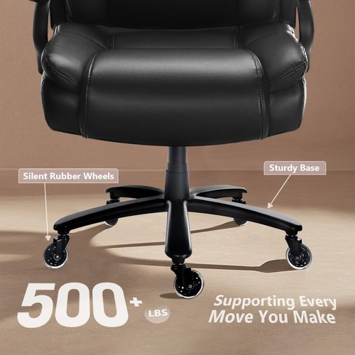 Waleaf 500lbs Big and Tall Office Chair, Heavy Duty Chair for Heavy People, Adjustable Ergonomic Lumbar Support Executive Chair, Large High Back and Quiet Rubber Wheels