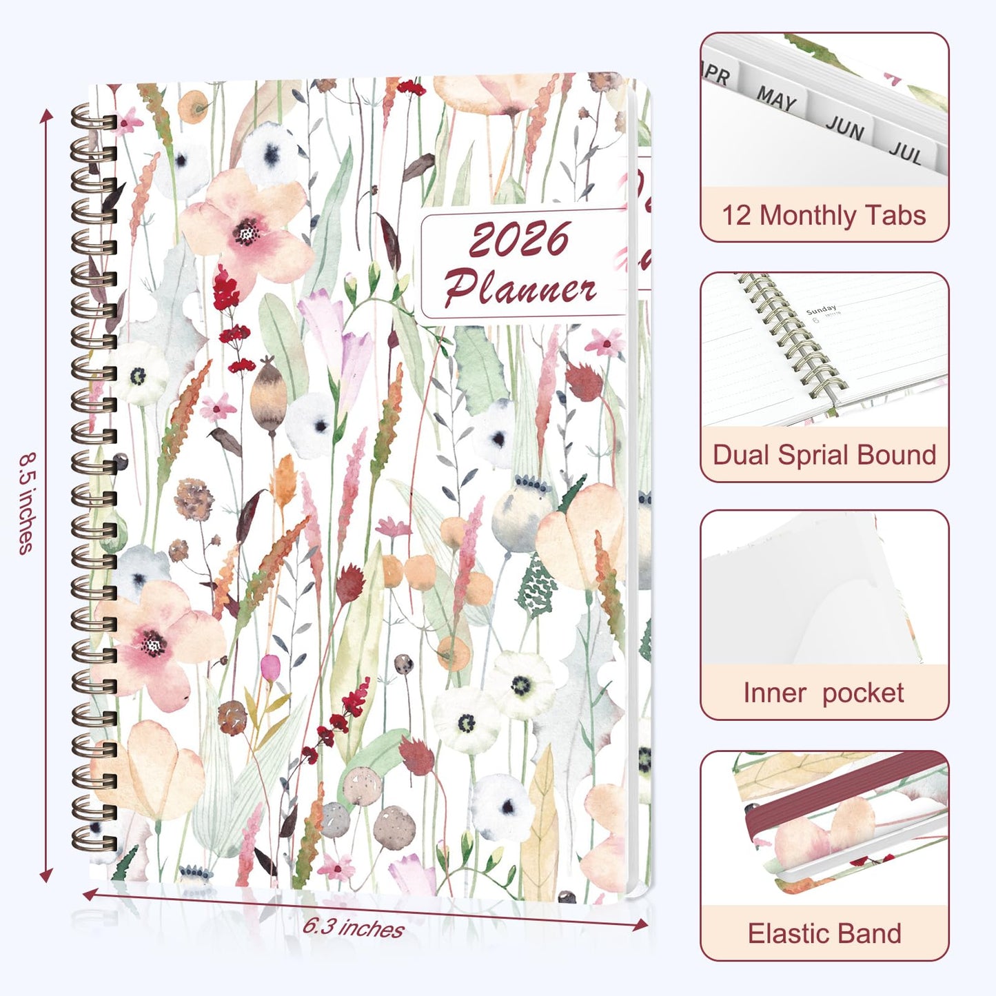 2026 Planner, Weekly and Monthly Calendar Academic Planner, Jan 2026 - Dec 2026, Planning Agenda Book for Desk Accessories and School Supplies - A5 (6.3'' x 8.5'')