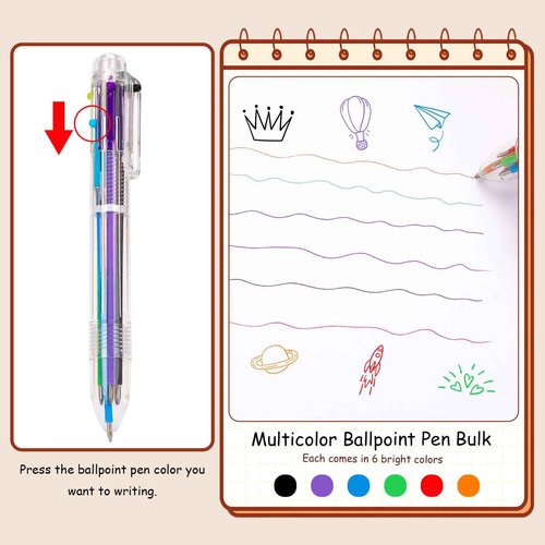180 Pack 0.5mm 6-in-1 Multicolor Ballpoint Pen 6-Color Retractable Ballpoint Pens Easter Basket Stuffers End of School Year Gifts Kid Students Son Daughter Classroom Birthday Party Favors Supplies