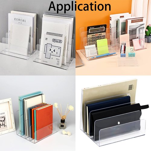 Halyuhn Acrylic File Organizer, 4Sections Clear Desk Organizer for Home Office, Desktop File Folder, Acrylic Mail Organizer Countertop for Notebook, Document and Paper, Clear File Holder,1Pcs