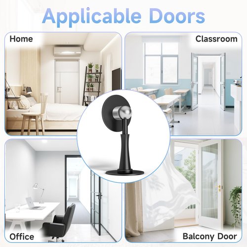 2PCS Strong Magnetic Door Stop, Spring Door Stoppers for Wall, Adhesive & Screw in Magnetic Door Catch, Door Holder to Keep Door Open, 4.2in, Rust-Proof, Black