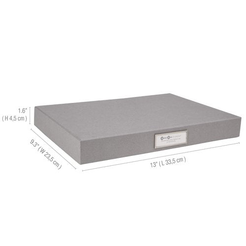 Bigso Box of Sweden Sven Fiberboard Classic Hinged Document Box - File Organizer for Important Paperwork - Document Storage Box with Hinged Lid & Metal Label Window - 1.8 in x 13.2 in x 9.3 in - Grey