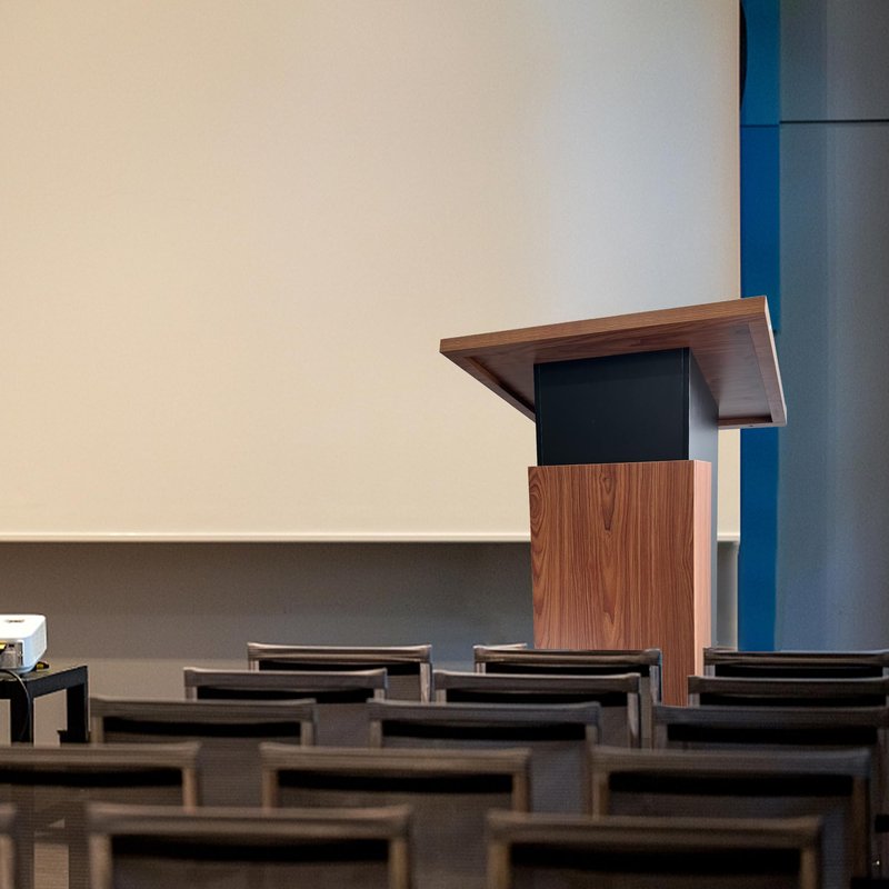 Wood Podium,Podium Stand with Wheels,15MM Particle Board,Pulpit with Storage,Mic Stand Space,Wooden Lectern for Restaurants,Churches,Seminars and Schools