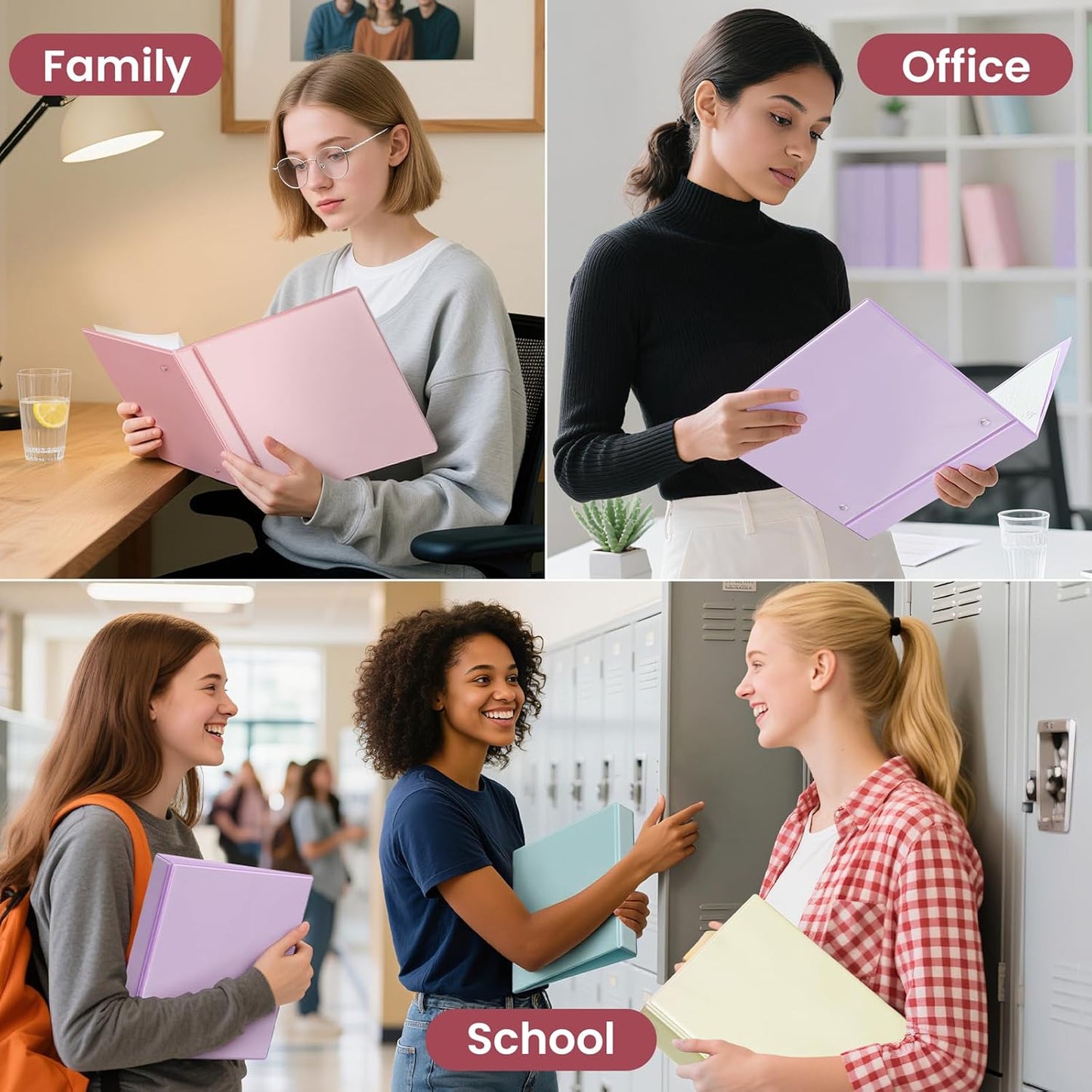 SUNEE 3 Ring Binder - 1.5 Inch D Ring, PVC-Free Clear View - Light Purple, 2 Pack for School & Office