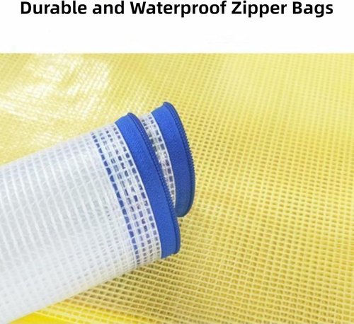 Mesh Zipper Pouch Bags - 5 Pack Waterproof Clear Storage Pouches | 13.2 x 9.4 Inch for Home, Office, Travel