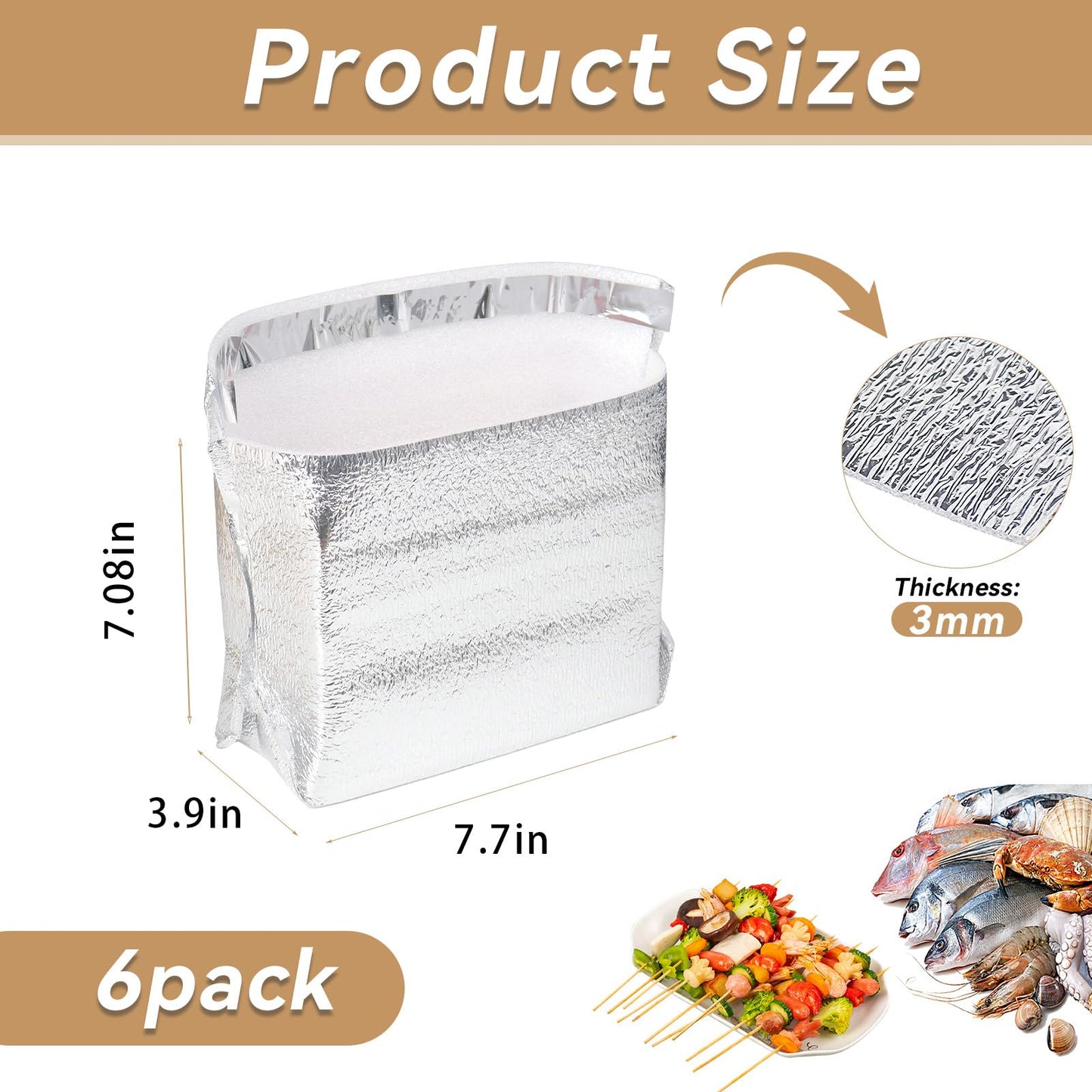 8x4x5 Inch Insulated Shipping Box with Aluminum Foil Liner, 6 Pack Cold Shipping Boxes with Aluminum Foil Insulated Bag, Insulated Boxes for Cold Shipping, Frozen Food