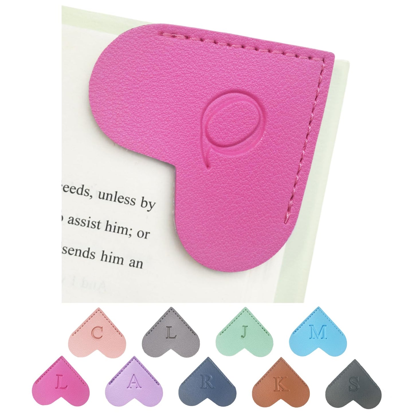 MOTEERLLU Personalized Leather Heart Bookmark with Initials, Handmade, Letter Cute Custom Corner Book Marks for Reading Women, Teachers, Students, Book Lovers, Book Accessories(Rose,Q)