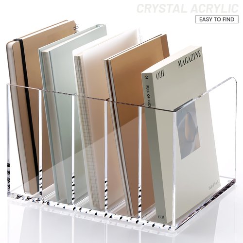 YUXUN Acrylic Magazine Holder,Clear Desk Organizer Vertical File Sorter Holder Stand for Notebook,Paper,Envelope,Magazine, Book Storage-Office/Home/Classroom Organization (5 Compartments,B5)