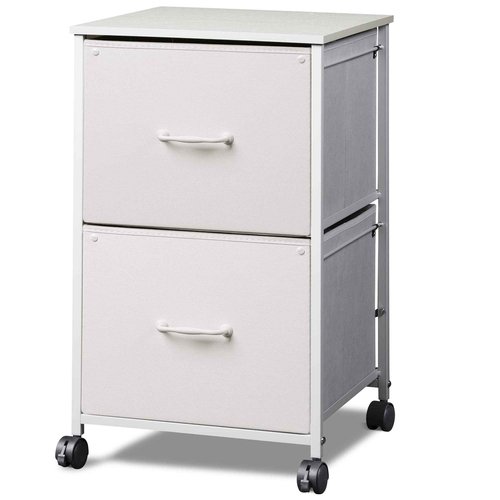 DEVAISE 2 Drawer Mobile File Cabinet, Rolling Printer Stand with Open Storage Shelf, Fabric Vertical Filing Cabinet fits A4 or Letter Size for Home Office, White