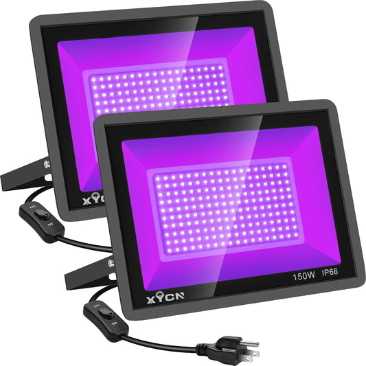 XYCN 150W Black Light Flood Light - Waterproof IP66 for Glow Parties, Halloween & Neon Decor