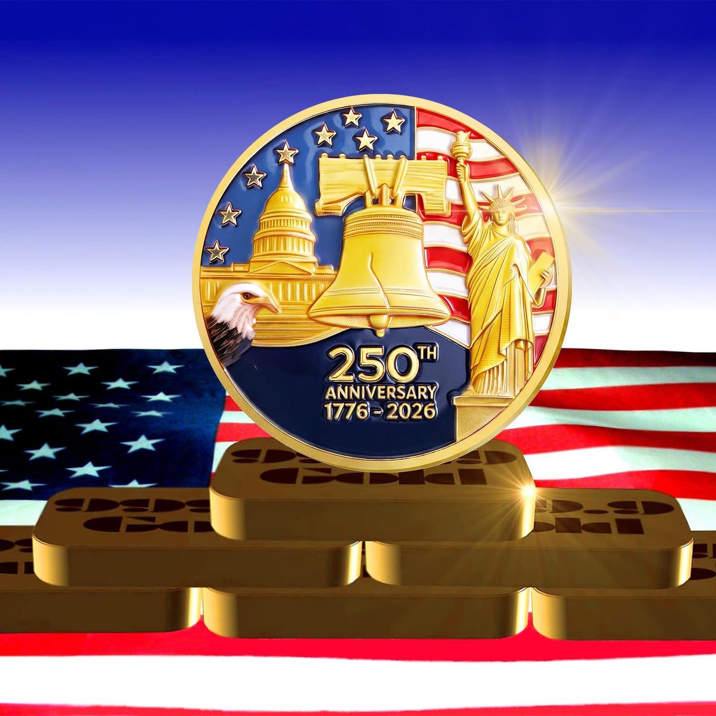 Highergo 250th Anniversary Commemorative Coins USA Eagle and Patriotic Symbols Collectible 250 Year Merchandise for Celebration Display Collectors Challenge Coin Gift(20 Pcs,Style 1)