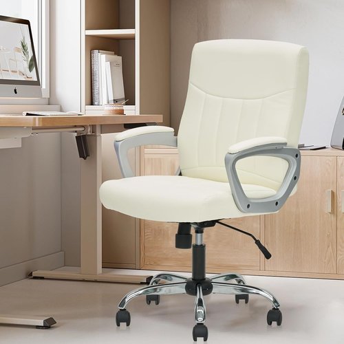 CLATINA Ergonomic Executive Office Chair - Comfortable Adjustable PU Leather - White 1PK