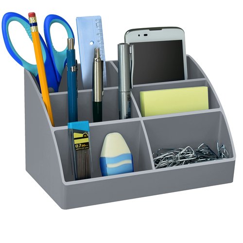 Acrimet Desktop Organizer - Easy Organizer Caddy Holder for Office, Home and School use (Plastic) (Silver Color)