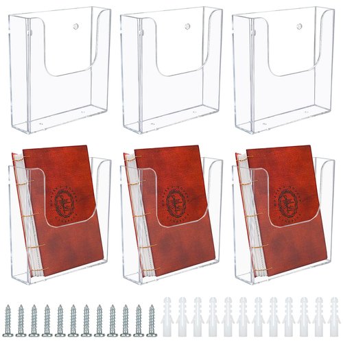 LISHINE 6 Pack Wall Mount Brochure Holder - 6.5 x 6.5 Inch Plastic Flyer Holder for Trifold, Magazine, Document