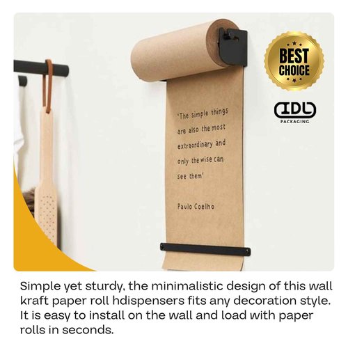IDL Packaging 18" Wall Mounted Kraft Paper Roll Dispenser & Cutter for Rolls up to 18" Wide and 9" in Diameter - Durable Paper Holder with a Serrated Blade - Wall Mount Set Included