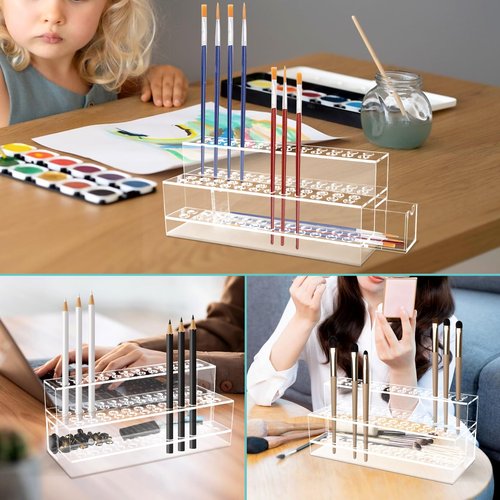 SBYURE Acrylic Pen Display Holder,48 Hole Pen Stand Display with Hidden Drawer Storage,Upgrade Pen Display Stand for Craft Shows Home School Office Supplies
