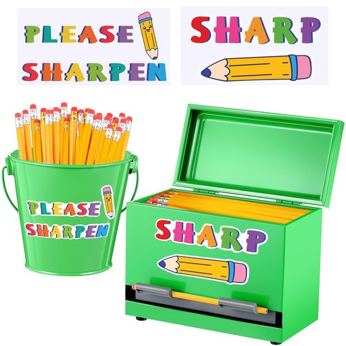 Yaocom Stainless Steel Pencil Dispenser Pen Holder Pencil Bucket with 2 Stickers Small Metal Bucket with Handle for Bulk Pencils Storage Supplies(Green)