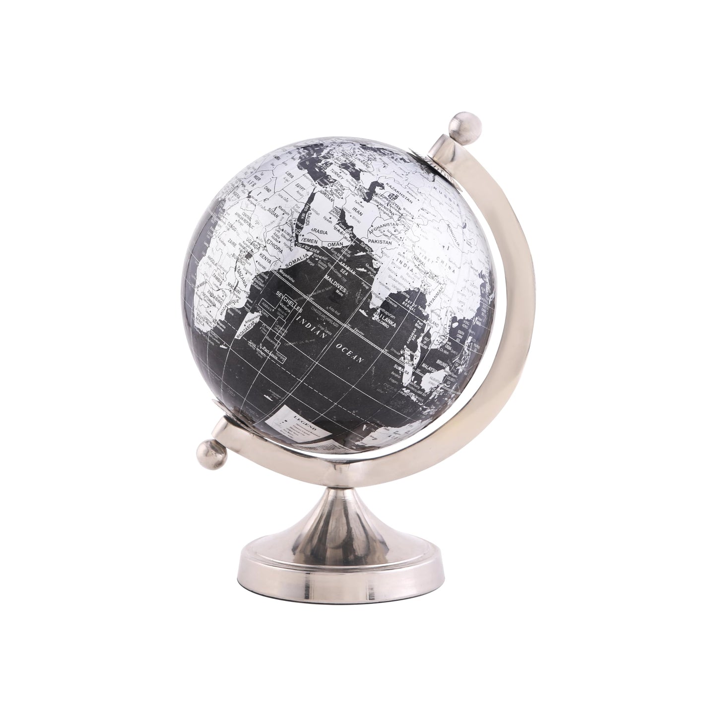 Rely+ 5" Black Globe of The World with Silver Stand (NOT PLASTIC!) For Bookcase Decorative Home Desk Table Office Decor Book Shelf Decor Globe 5 Inch