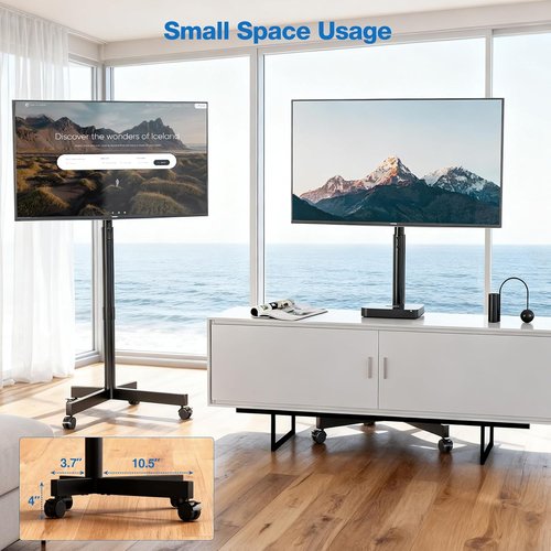 Mobile TV Cart - Adjustable Floor Stand for 13-55 Inch TVs | Tilt Mount, Holds Up to 77 lbs