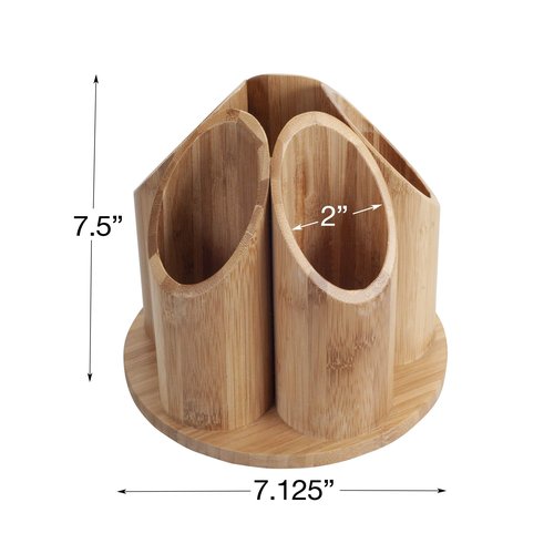 MobileVision Bamboo Rotating Office & Art Supply Organizer 5 Circular Compartments for Pens, Pencils, Highlighters, Markers, Scissors, Accessories & More