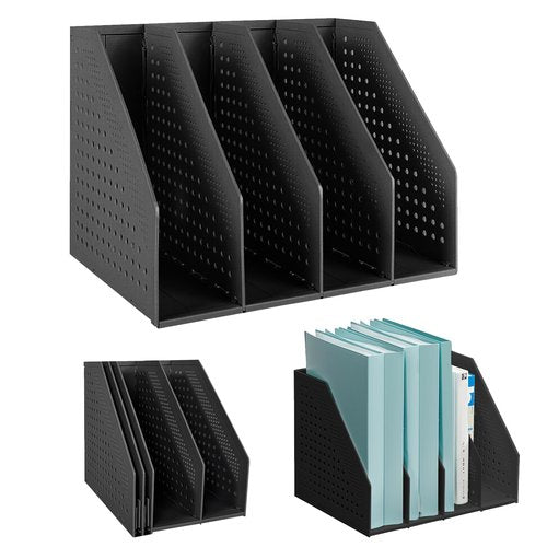 SAYEEC Collapsible Magazine File Holder with 4 Compartment Plastic Binder Folder for Desk Hollow Documents Foldable Organizer Desktop Files Cabinet Shelf Frames Divider Rack Display and Storage