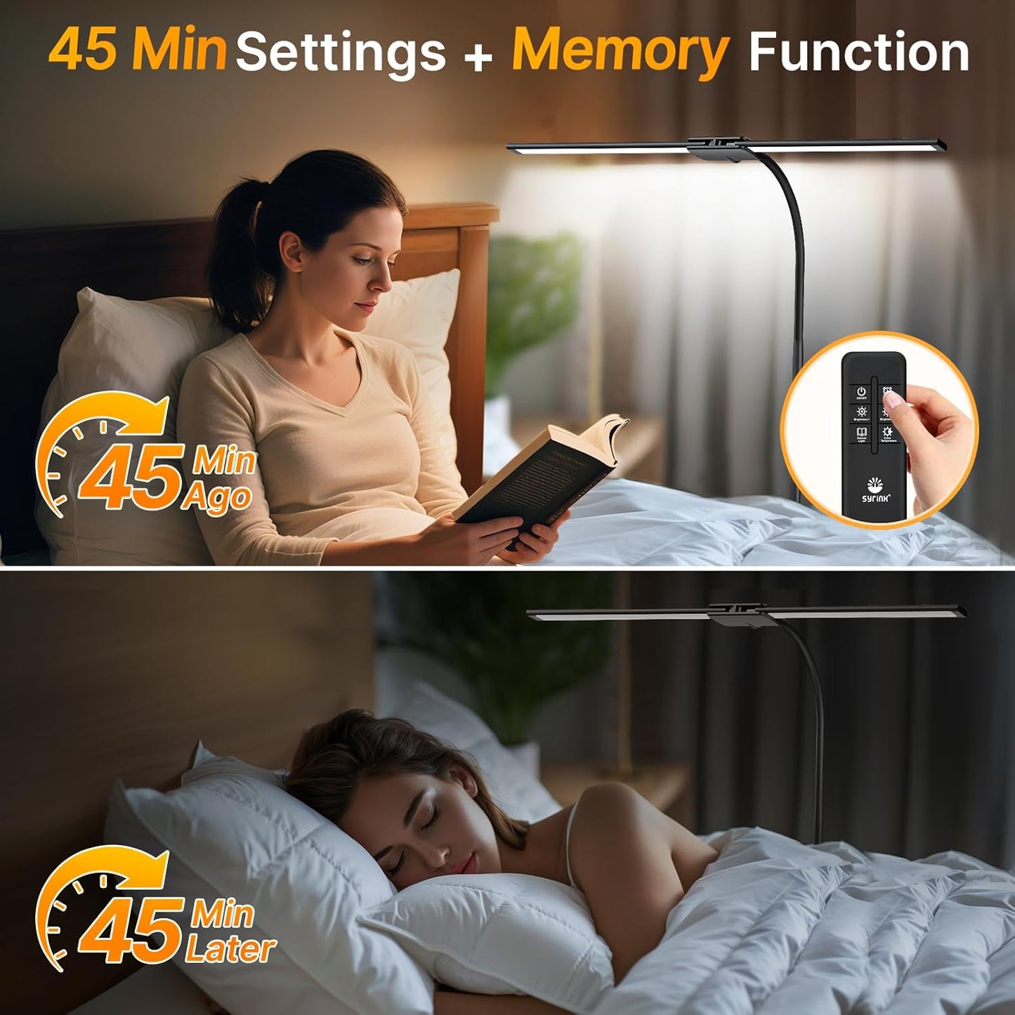 Syrinx LED Floor Lamp - 18W 2000LM Bright Reading Light with Gesture & Remote Control | Dimmable Dual Head Design